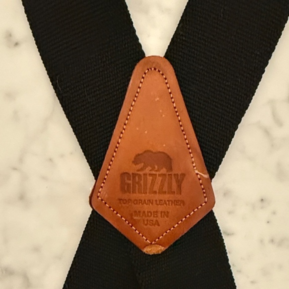 Grizzly Leather Suspenders Black USA Made Workwear Logger Lumberjack Adjustable
